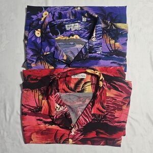 Bundled Two-Pack Casual Hawaiian Button-Down Shirts - Purple & Red